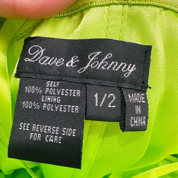 Dave & Johnny Lime Green Satin Dress - Picture 11 of 14